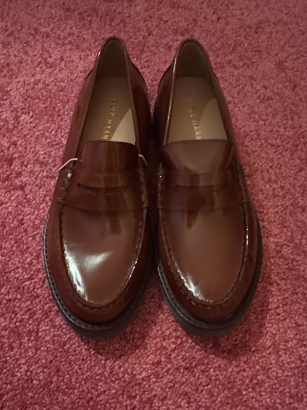 NWOT Cole Haan Women’s size 6 Glossy Chestnut Leather Penny Loafers